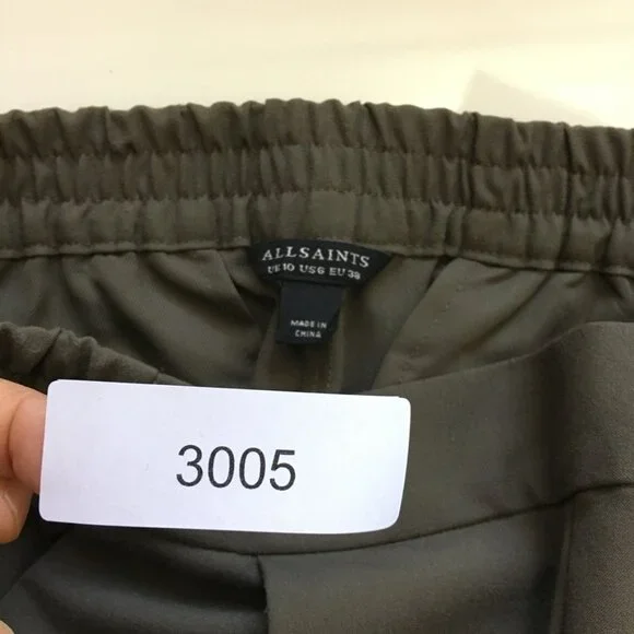 All Saints Size 6 Green Pleated Front Tapered Leg Pull On Stretch Trouser Pants - Picture 12 of 12
